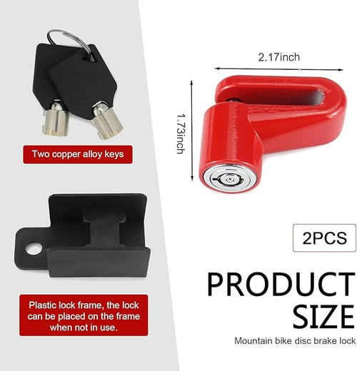 2 PCS Disc Brake Locks, Heavy Duty Bike Lock, Anti-Theft Security Wheel Disc Lock, Universal for Motorcycles Bike Scooter (Red)