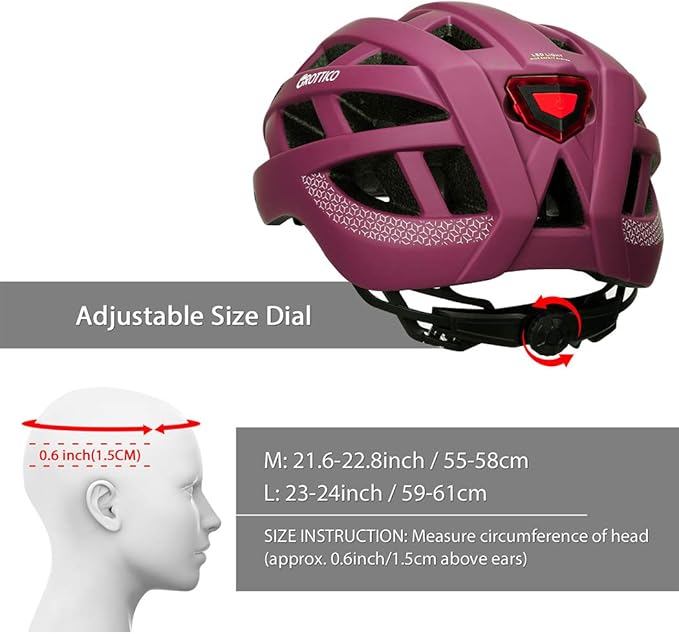 Adult-Men-Women Bike Helmet with Light - Mountain Road Bicycle Helmet with Replacement Pads & Detachable Visor