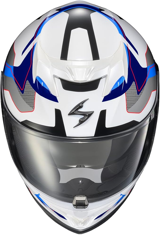 ScorpionEXO T520 Full Face Touring Motorcycle Helmet with Bluetooth Ready Speaker Pockets DOT ECE Approved Zuse (White/Blue - Small)
