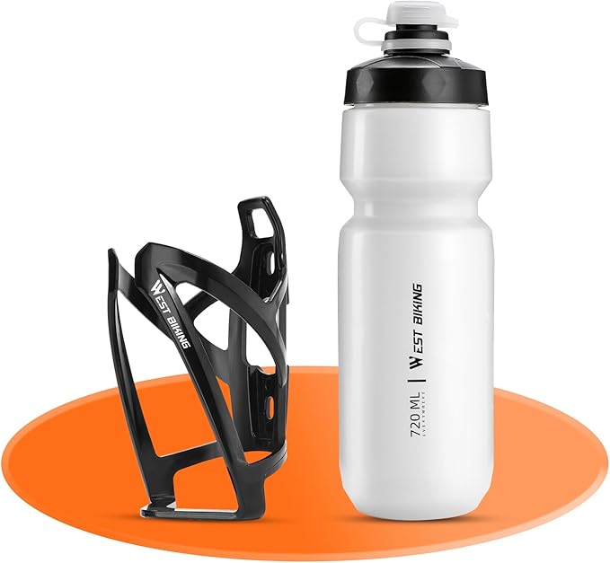 Bike Water Bottle Cage with Bottle, Durable Ultralight Plastic Water Drink Holder Rack, Lightweight PC Water Bottle Holder for Bicycle, Cycling Bottle Holder Cages for MTB, Road Bike(White)