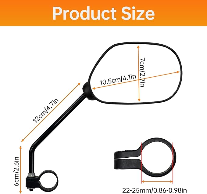 2PCS Bike Mirrors for Handlebar Mount, Bike Rear View Mirror, HD Glass Bicycle Mirrors for E-bike, Mountain Bike, City Bikes & Scooter (Left&Right 0.87-0.98")