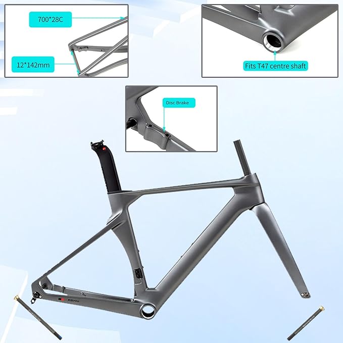 700C Carbon Road Bike Frameset 43.5cm / 46cm / 48cm / 50cm / 52cm / 54CM / 56CM Breaking Wind Racing Frame Thru Axle Frame 12×100MM 12×142MM Disc Brake Frame Internal Routing
