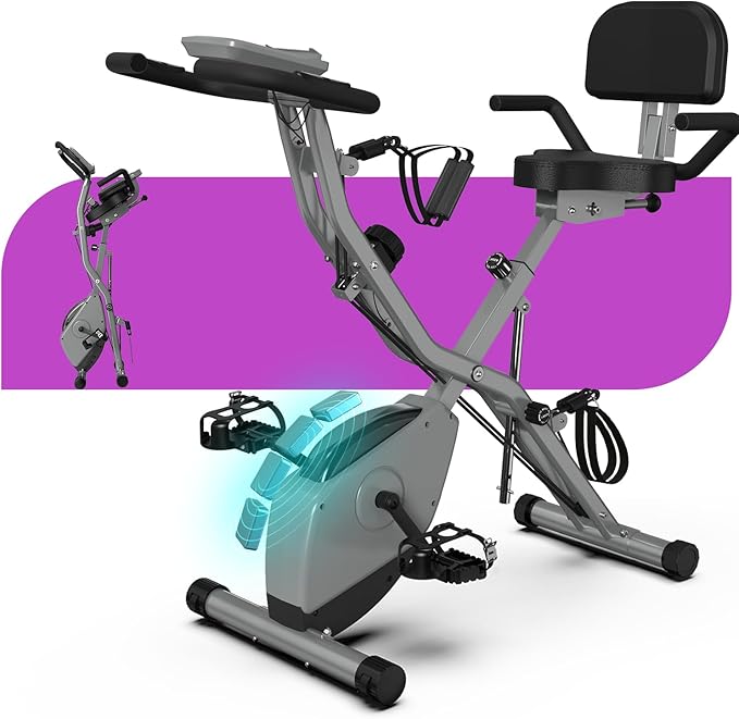 Folding Exercise Bike for Seniors, 5 IN 1 Foldable Stationary Bike with Tri-Position Ride, 300LBS Capacity and 6.6 LBS Magnetic Flywheel, Designed for Home Workout