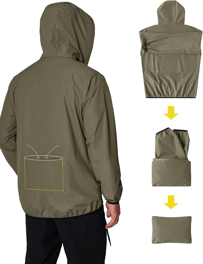 COOFANDY Men's Light Rain Jacket with Hood Packable Waterproof Raincoat Golf Rain Gear Travel Hiking Windbreaker