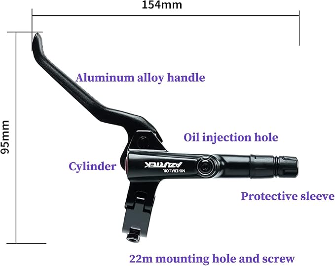 RUJOI MTB Hydraulic Disc Brakes Set, Mountain Bike Left Front 800mm Brake Aluminum Alloy Levers with Calipers PM/is Adapter and 160mm rotor Fit E-Bike(Pred Bled/Pads Included)
