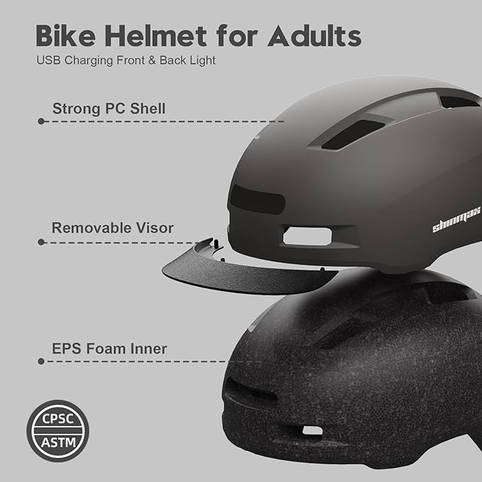 Bike Helmet, Shinmax Adult Cycling Helmet with USB Rechargeable LED Front and Back Light Bicycle Helmets for Men Women