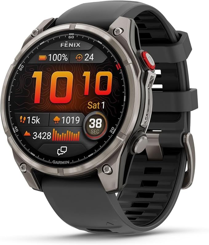 PlayBetter Garmin Fenix 8 Pro AMOLED Sapphire (47mm, Titanium/Graphite) Multisport GPS Smartwatch Bundle - 1.4” Touchscreen, inReach Technology Wireless Running Earbuds