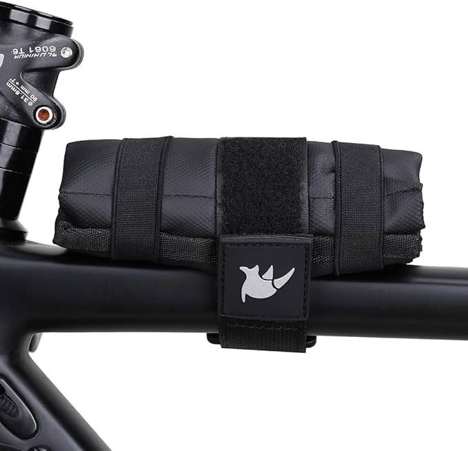Rhinowalk Bike Tool Storage Bag with Elastic Straps Foldable Bicycle Repair Tool Pouch for Top Tube, Frame Triangle or Saddle Mount Multi-Compartment Design for Tire Repair Kits & Gear (Black)
