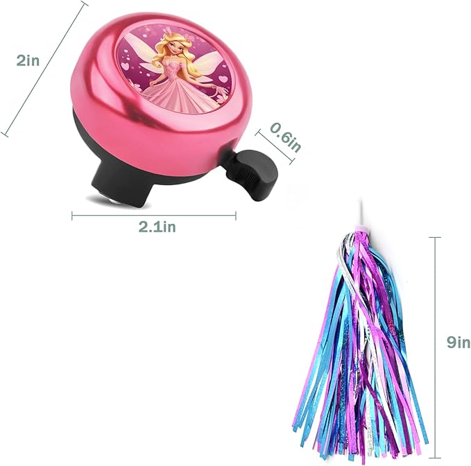 Kids Bike Bell with 2 Pcs Bike Streamers for Girls, Cute Children's Bicycle Accessories
