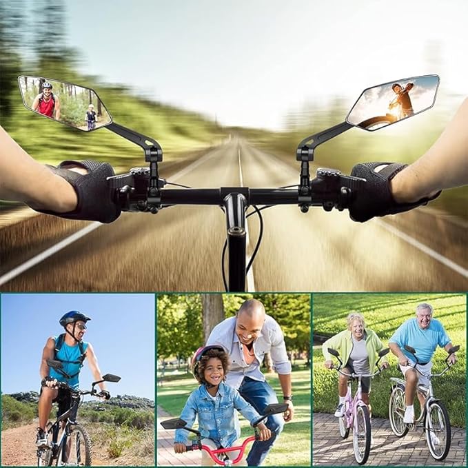 1 Pair Bike Mirror, Bike Mirrors Handlebar Mount View, Adjuatable Wide Angle RearView Mirror, 360° Adjustable Bicycle Rear View Mirror Accessories for Ebike Mountain Road Bike (Black)