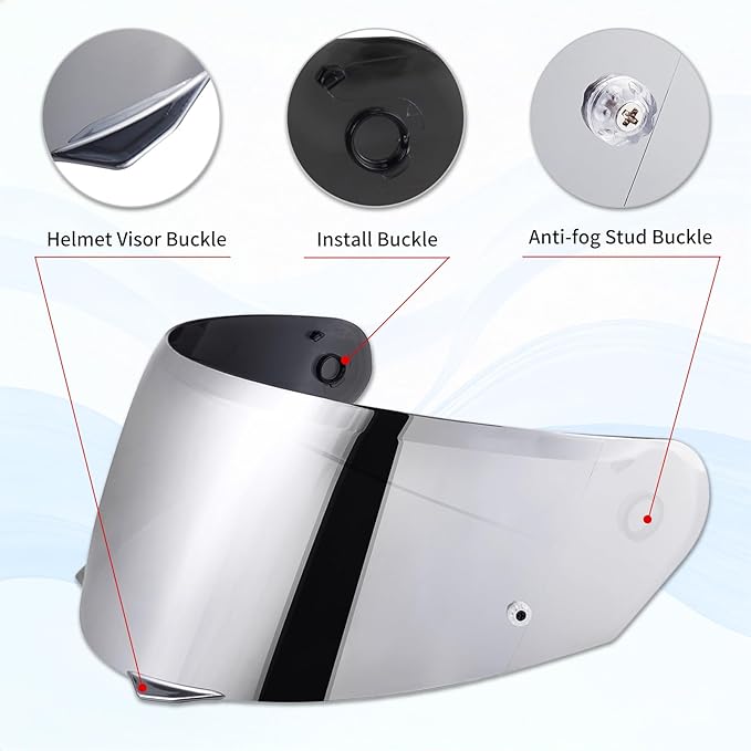 VCOROS I90 Helmet Shield Replacement, I90 Helmet Visor Shield Compatible with HJ-33 I91 Motorcycle Helmet Accessories (Chrome Silver)
