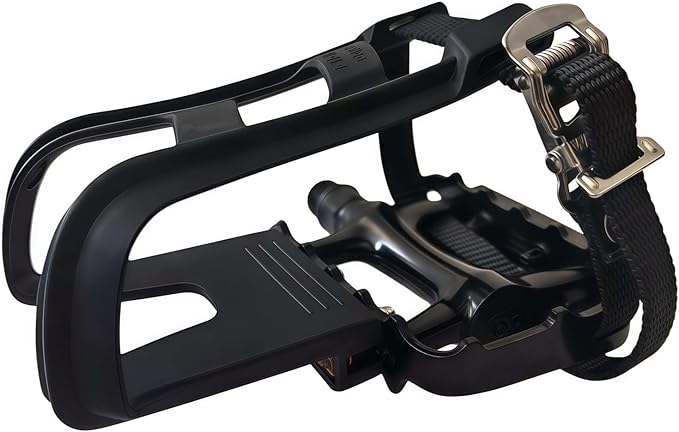 YBEKI All-Terrain Bike Pedals with Toe Clips & Adjustable Straps Dual-Purpose Resin/Alloy Bicycle Pedals 9/16" Spindle - Indoor/Outdoor Use for Exercise/Spin/Road Bikes MTB