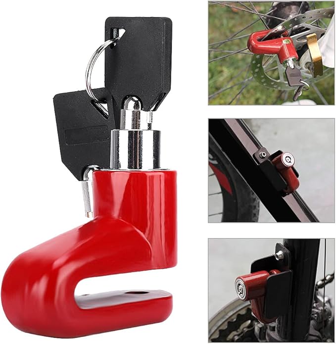Heavy Duty Motorcycle Disc Lock, AntiTheft Pin Brake Wheel Security Lock with Alarm, Durable Bike Protection for Motorcycles & Scooters, Loud 110dB Alarm for Theft (Red)