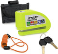 IZTOSS Motorcycle Alarm disc Lock 110 dB disc Brake Lock Waterproof Anti-Theft Anti-Shock Sensor with 4 ft Warning Cable and Carrying Bag for Motorcycles, Bicycles and Scooters. (Fluorescent Green)