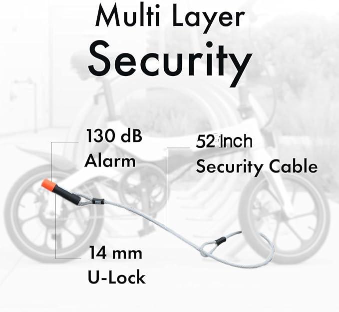 Blackstone Anti-Theft 130 db Alarm U-Lock Heavy Duty w/Security Cable (Alarm U-Lock w/Cable)