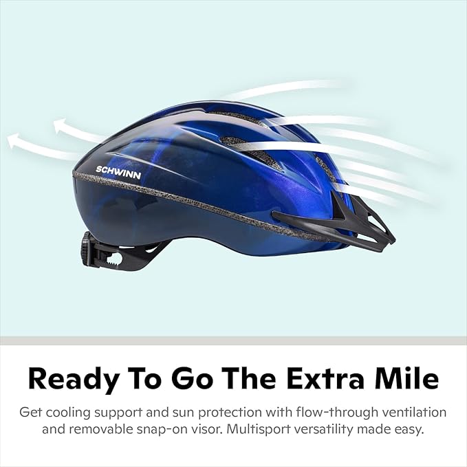 Schwinn Intercept Helmet for Adults and Youth, Size 54-62 cm for Riders Ages 8+, Microshell, Adjustable Dial and Straps, Interior Padding, 10 Air Vents, Removable Visor, Kisd and Adult Bike Helmet