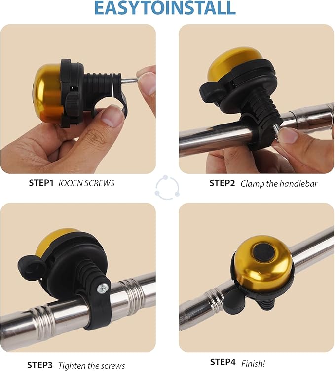Bike Ring Bell for Adult & Kids – Loud Clear Sound Bicycle Bell, Classic Metal Design, Easy Installation Fits Mountain, Road, Folding Bikes & Scooters