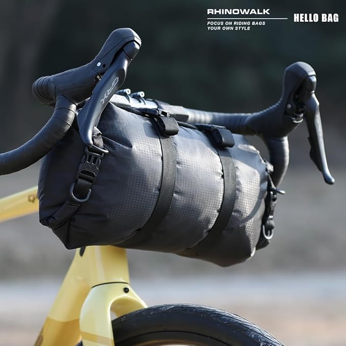 Rhinowalk Bike Handlebar Bag Waterproof 12L, Roll-Top Dry Bag with Removable Harness, Shoulder Strap, for Bikepacking, Camping, Commuting(Type 9400)