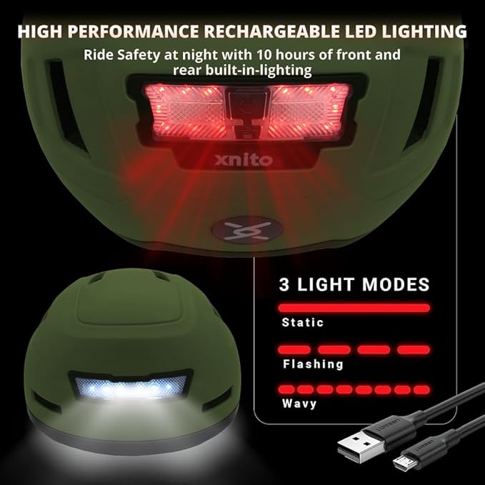 XNITO Bike Helmet with LED Lights - Urban Bicycle Helmet for Adults, Men & Women - CPSC & NTA-8776 Dual Certified - Class 3 E-Bikes, Scooters, Onewheel, Commuter, Mountain