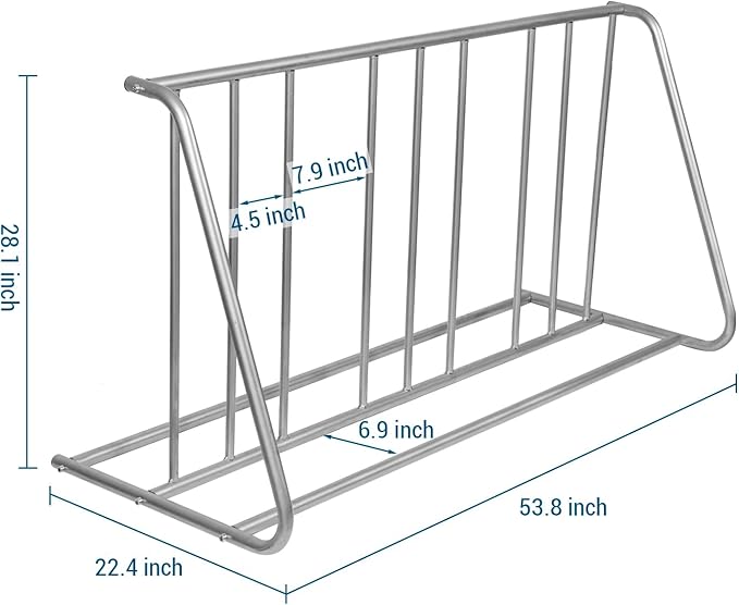 MyGift Large Silver Metal Double Sided Vertical Grid Bicycle Park Rack Stand, Floor Standing Bike Storage Holder for Indoor Garage or Outdoor Parking, 6-Bicycle Capacity