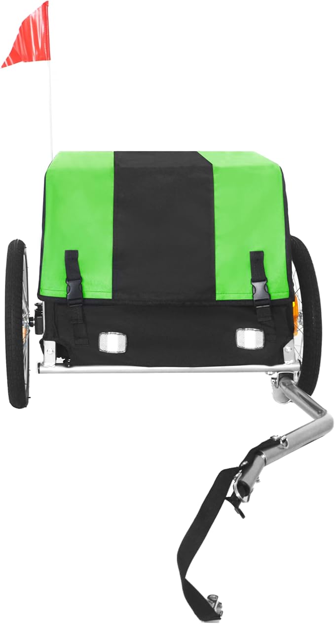 Heavy-Duty Bike Cargo Trailer with Removable Waterproof Cover – 88 lbs Capacity, 16" All-Terrain Wheels & Foldable Design for Camping, Groceries, Hauling Essentials, Green Black