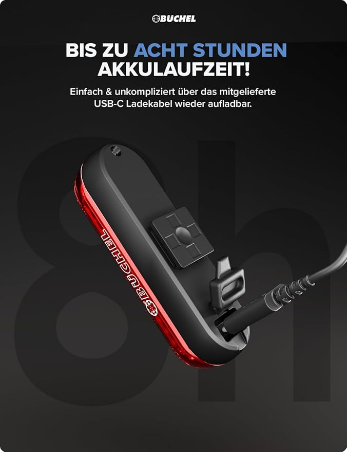 Büchel COB Bike Tail Light - Brake Sensing Technology - Ultra Bright Bike Rear Light LED -and Tool-Free Mounting I Rechargeable and Long-Lasting Rear Bike Light - Bicycle Lights for Night Riding