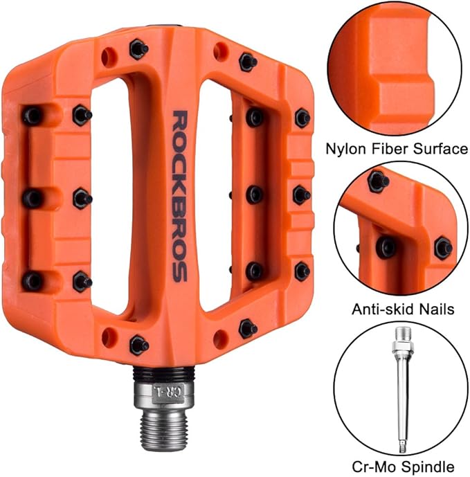ROCKBROS MTB Pedals Mountain Bike Pedals Lightweight Nylon Fiber Bicycle Platform Pedals for BMX MTB 9/16"