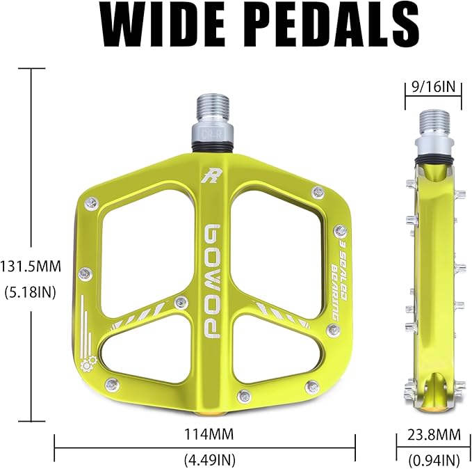 Bike Pedals 9/16" Lightweight Non-Slip Bicycle Platform Pedals - Fits Most Adult Bikes & Mountain Bikes &MTB, Road Bikes and Slip-Resistant Design