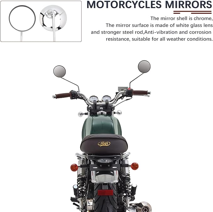 DREAMIZER Motorcycle Rear View Mirror - 7/8" 10MM Handlebar Side Mirrors Chrome Universal Compatible with CB 400 750 XT25 XVS VRZ 1800 GT750 CRF450 - Round