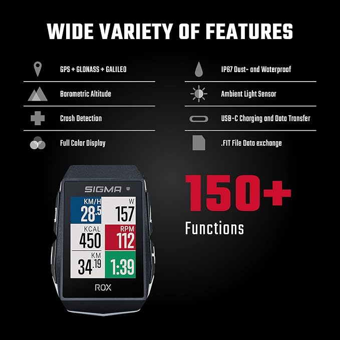 SIGMA Sport ROX 11.1 EVO GPS Bike Computer, Black, Navigation, Workout, Indoor & Outdoor Training, Quick Mounting, E-Bike Ready, Smart Phone Connectivity, Lightweight, IP67 Water Resistant