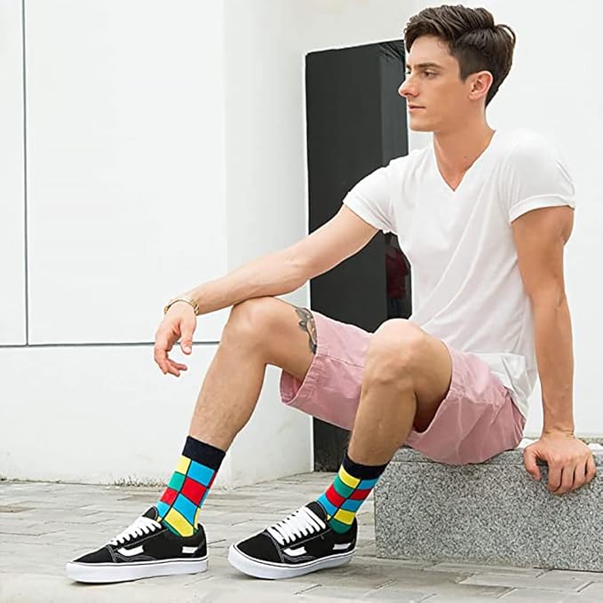 WeciBor Men's Dress Funny Crazy Colorful Novelty Combed Cotton Crew Socks 12 Pack - Size 7-10/10-13/13-15