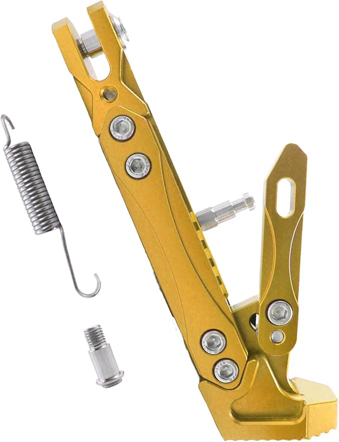 Universal CNC Aluminum Alloy High Quality Motorcycle Adjustable Kickstand Accessories Motor Scooter Modified Tripod Holder Kickstand Foot Side Support Stand Dit Pit Bike (gold)