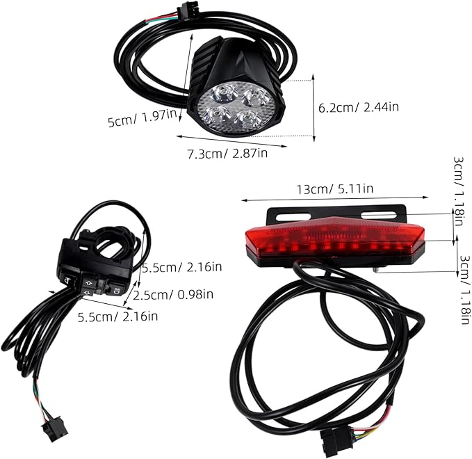Alipis Electric Bike Tail Light Kit Led Front Rear Turn Signals Brake Lights and Horn Switch for E-bikes Scooters