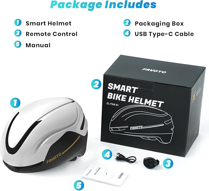Favoto Smart Bike Helmet with Light – Dual Shell CPSC Certified Ebike Helmet with Turn Signals for Road Cycling City Commuting