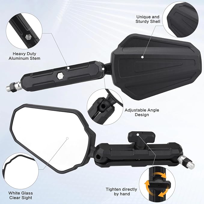 LKV Adventure Bike Mirrors, 360° Adjustable Rear View Mirrors, Universal 7/8” Handlebar Mount with 8mm & 10mm Bolts, Secure No-Vibration Fit, Easy Install