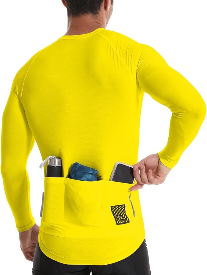 Men's Cycling Jerseys Long Sleeve Bike Biking Shirts Full Zip with Pockets Road Bicycle Clothing