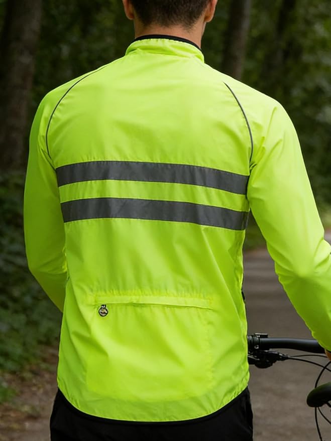 WOSAWE Men's High Visibility Cycling Wind Jacket Water Resistance Reflective Windbreaker