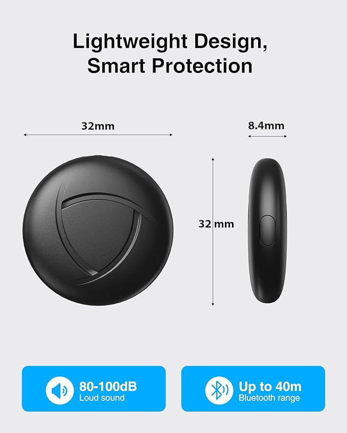 Smart Tracker Tags-4 Pack - GPS Air Tracker Bluetooth Key Finder Compatible with Apple Find My (iOS Only), 80dB Loud Beep for Bike, Wallets, Luggages, Bags,Replaceable Battery