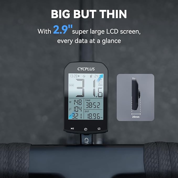 CYCPLUS GPS Wireless Bike Computer, Cycling Computer GPS with Bluetooth/ANT+, Bike Speedometer with 2.9" LCD Screen, Auto Backlight IPX6 Waterproof (New Upgraded)