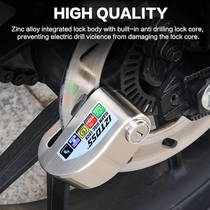 IZTOSS Motorcycle Alarm Disc Lock Anti-Theft Disc Brake Lock Waterproof 110 dB 7mm Pin 4ft Reminder Cable for Motorcycles Bicycles Scooter Carry Pouch（Optional Alarm）