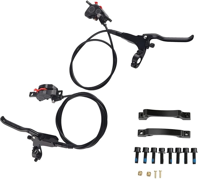 Mountain Bike Hydraulic Disc Brake Set, 4 Piston Front Rear Brake with Screw and Olive Head, Oil Needle, Mounting Column for Most Bikes
