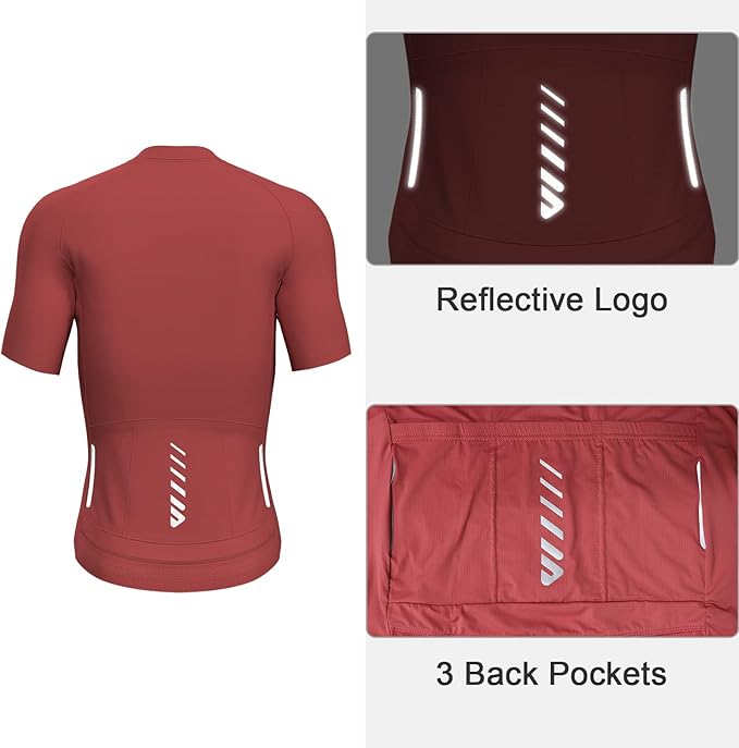 Lo.gas Cycling Jersey Men Short Sleeve, Road Bike Jerseys Full Zipper with Pockets, Bicycle Clothing Breathable Quick Dry