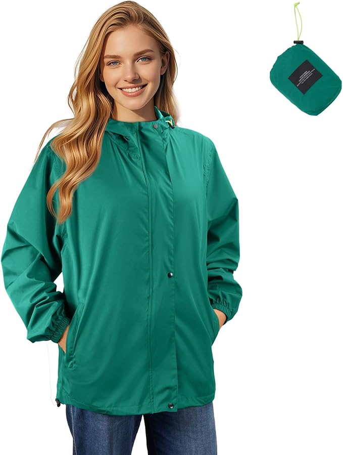 SOPPY Rain Jacket Women Waterproof Jacket With Hood Lightweight Raincoat with Pockets Windbreaker Breathable Rain Coats