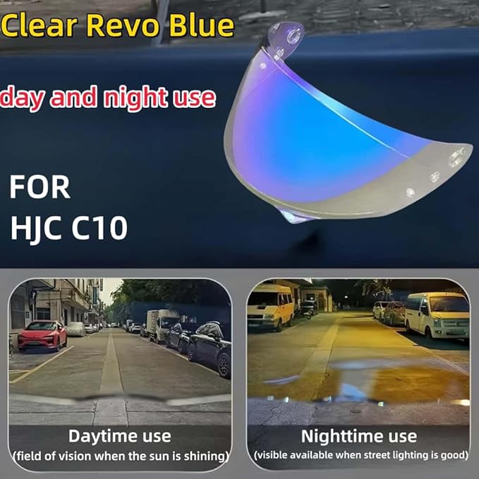 HJ-34P Visor Shield Replacement,HJC C10 Motorcycle Helmet Visor Compatible with HJ-34P HJC C10 UV Protection (Revo Clear Blue)