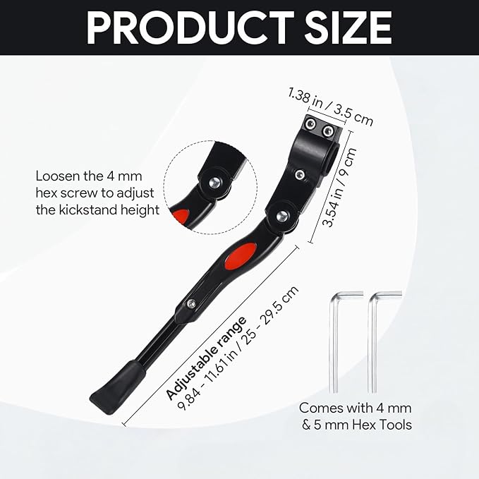 Adjustable Bike Kickstand for Adult Bike – Fits 24”-27.5” Wheels, Adjustable Aluminium Alloy Bicycle Stand with Non-Slip Foot & Spring-Loaded Latch for for Mountain, City, Hybrid Bikes
