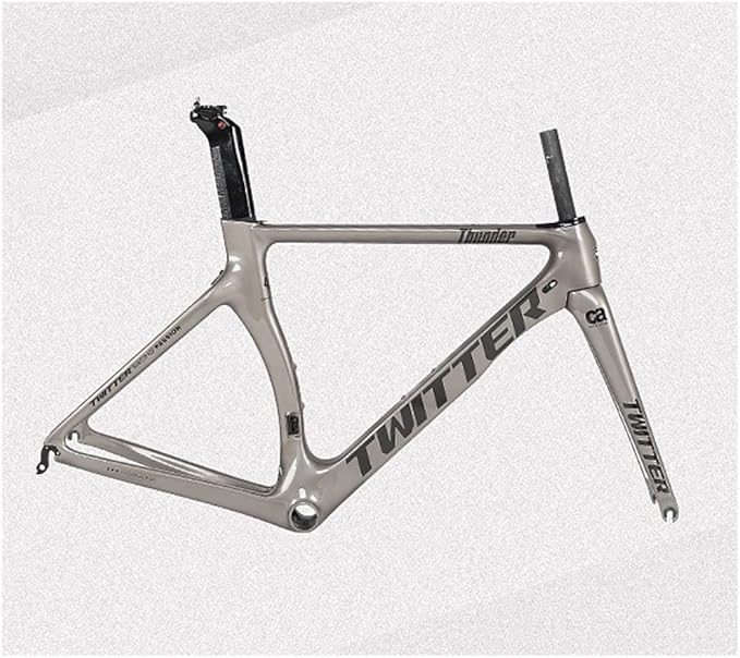 Carbon Fiber Road Bike Frameset 46/48/50/52/54cm Wind Breaking Racing Frame Internal Routing C Brake Frame Set QR 100mm/130mm (Color : Titanium, Size : 54cm)