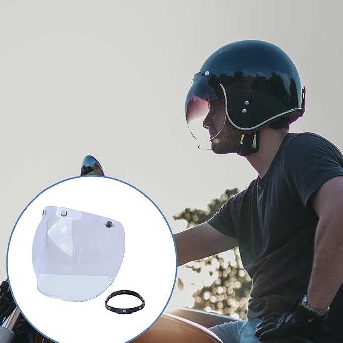 Motorcycle Bubble Visor Wind Shield Lens, Motorcycle 3-Snap Button Flip Up Down Universal Bubble Visor, Motorcycle Anti-UV Helmets Lens Universal for Standard 3-Snap Open Face Helmets