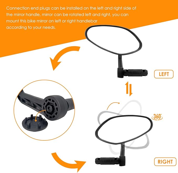 Arkham Bike Mirror for Handlebar HD Bar End Bicycle Mirror Thickened Auto-Grade Glass for Handlebar Rearview Mirror Multi-Angle Adjustable, E-Bike Universal(Oval Pair)