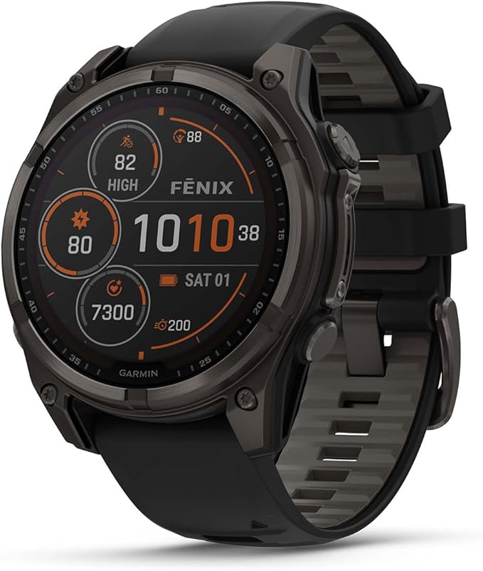 PlayBetter Garmin Fenix 8 Solar Sapphire (47mm, Carbon Gray DLC Titanium) Multisport GPS Smartwatch Bundle - 1.4” Touchscreen, Built-in LED Flashlight Wireless Running Earbuds