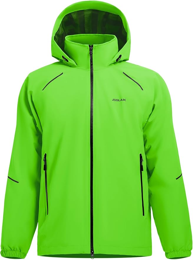 Men's Rain Jacket Waterproof Windproof Breathable for Hiking Cycling Commuting with Hood & Pockets